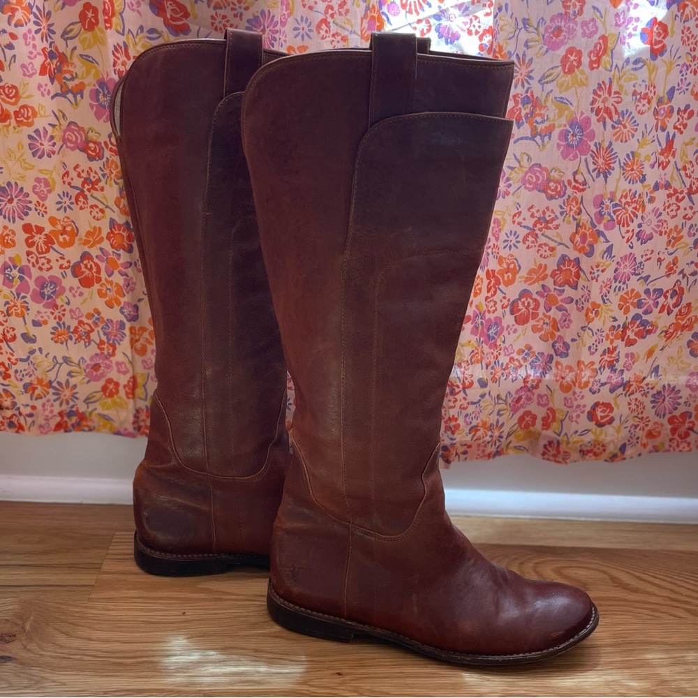 Frye Paige Leather Tall Riding Boots Cognac Boot